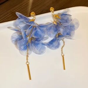 Dangle Blue and Gold Leaf Earrings